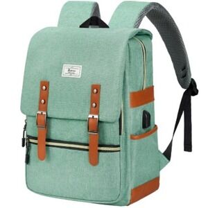 Ronyes Vintage Laptop Backpack 15.6 inch Bookbag with USB Charging Port Green